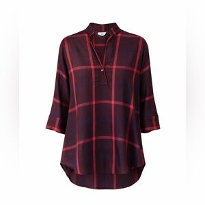 Tuckernuck Plaid Willow Popover Blouse Burgundy Red XS
